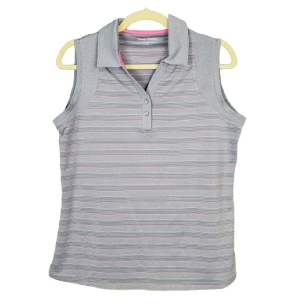 Tommy Armour Dri-Logic Sleeveless Stripe Collared Purple Pink Polo Size Large